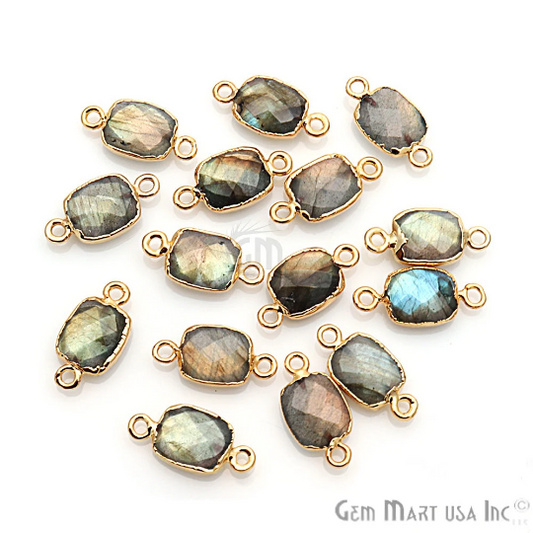 Labradorite Octagon 9x11mm Gold Electroplated Single Bail Gemstone Connector