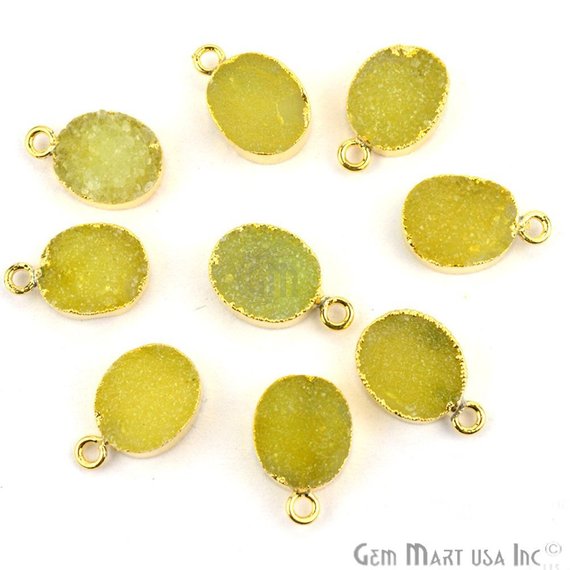 Gold Electroplated Druzy 10x12mm Oval Druzy Gemstone Connector (Pick Your Color, Bail) - GemMartUSA