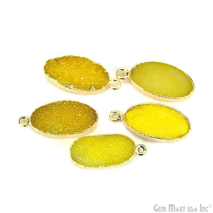 Color Gold Electroplated Oval 10X20mm Single Bail Druzy Gemstone Connector