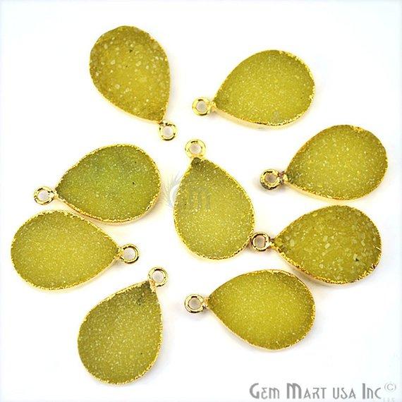 Gold Electroplated 13x18mm Pears Single Bail Druzy Gemstone Connector