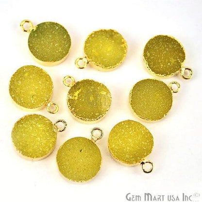 Gold Electroplated Druzy 12mm Round Single Bail Gemstone Connector