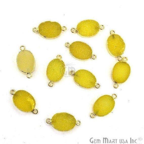 Druzy Gold Electroplated 12x16mm Oval Double Bail Gemstone Connector