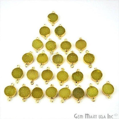 Gold Electroplated Druzy 12mm Round Double Bail Gemstone Connector