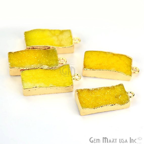 Gold Electroplated Druzy 10x20mm Octagon Druzy Gemstone Connector (Pick Your Color, Bail) - GemMartUSA