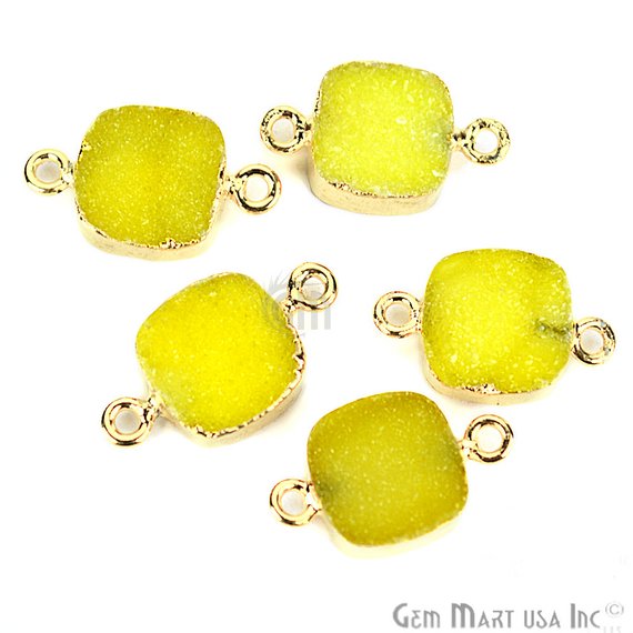 Gold Electroplated 10mm Square Double Bail Druzy Gemstone Connector (Pick Your Color) - GemMartUSA