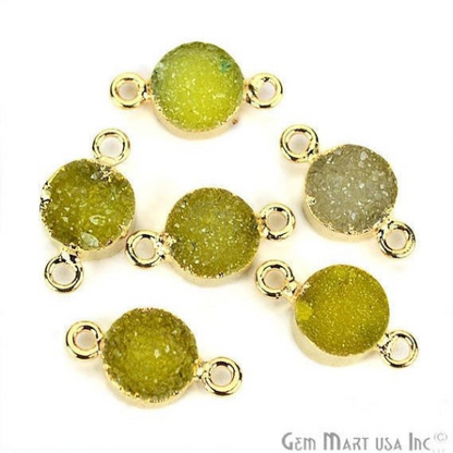 Color Druzy Round 8mm Double Bail Gold Electroplated Gemstone Connector