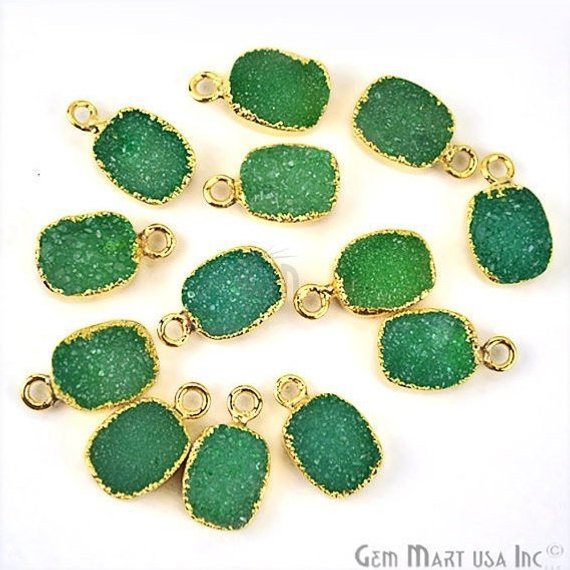 Gold Electroplated Druzy 8x10mm Octagon Shape Druzy Gemstone Connector (Pick Your Color, Bail) - GemMartUSA