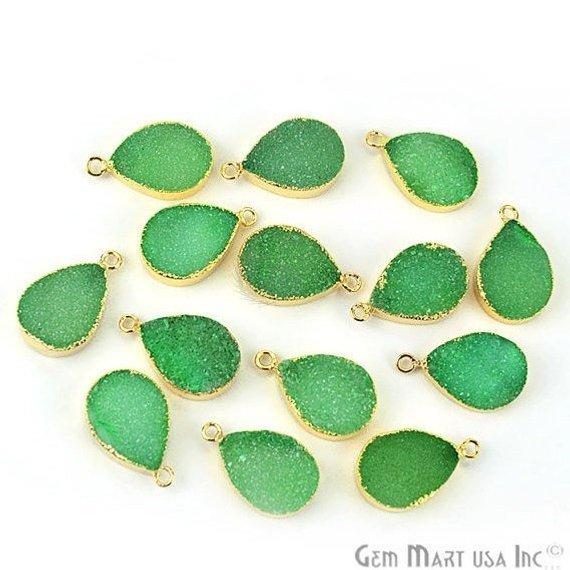 Gold Electroplated 13x18mm Pears Single Bail Druzy Gemstone Connector