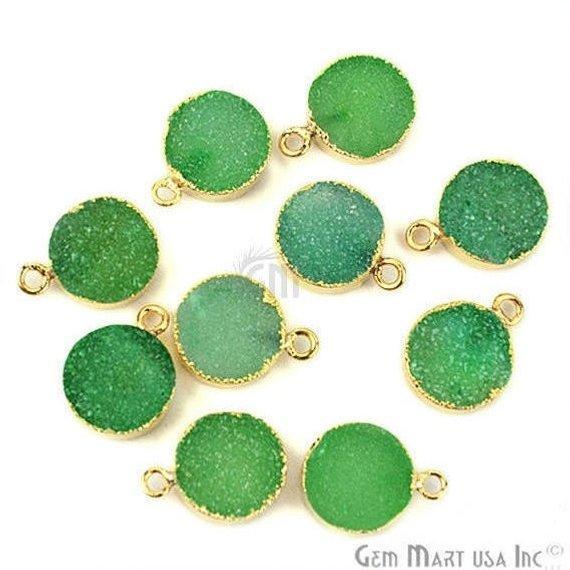 Gold Electroplated Druzy 12mm Round Single Bail Gemstone Connector