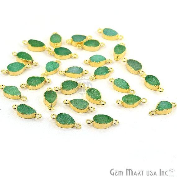 Druzy Gold Electroplated 8x12mm Pears Double Bail Gemstone Connector