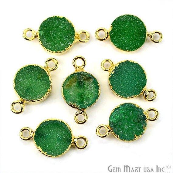 Gold Electroplated Druzy 10mm Round Shape Druzy Gemstone Connector (Pick Your Color, Bail) - GemMartUSA