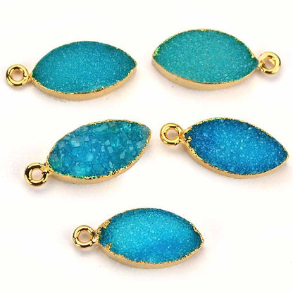 Gold Electroplated Druzy 8x16mm Marquise Single Bail Druzy Connector (Pick Color) - GemMartUSA