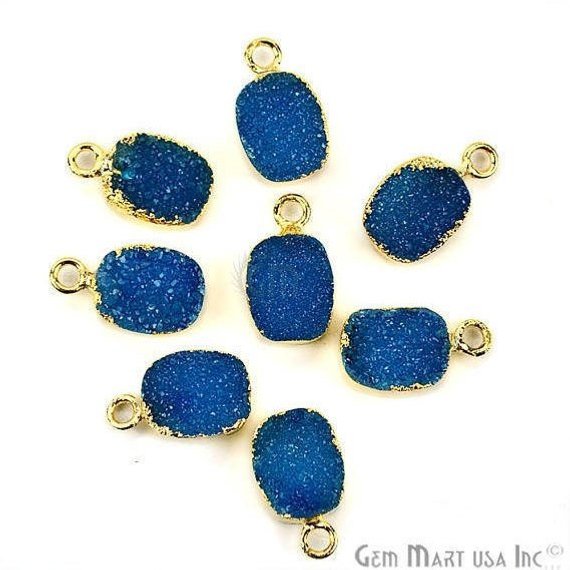 Gold Electroplated Druzy 8x10mm Octagon Shape Druzy Gemstone Connector (Pick Your Color, Bail) - GemMartUSA