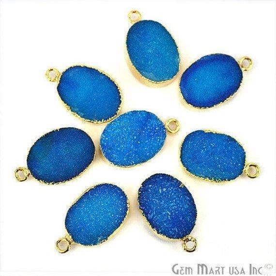 Druzy Gold Electroplated 12x16mm Oval Single Bail Gemstone Connector