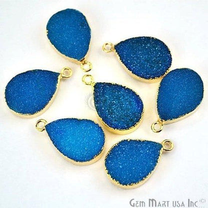 Gold Electroplated 13x18mm Pears Single Bail Druzy Gemstone Connector