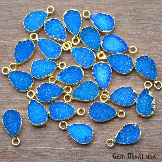 Druzy Gold Electroplated 8x12mm Pears Single Bail Gemstone Connector
