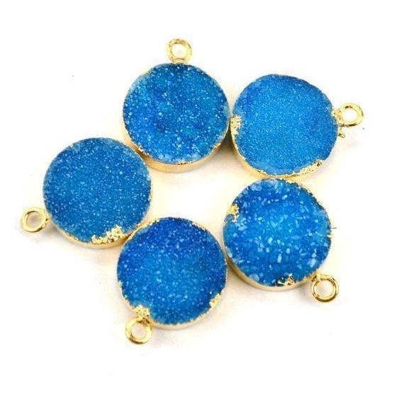 Gold Electroplated 14mm Round Druzy Single Bail Gemstone Connector