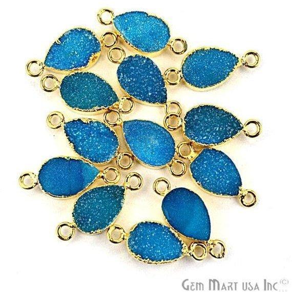 Druzy Gold Electroplated 8x12mm Pears Double Bail Gemstone Connector