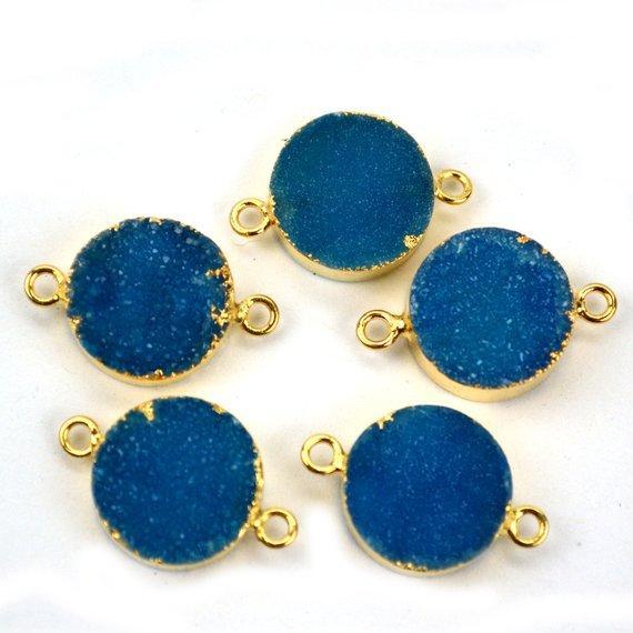 Gold Electroplated 14mm Round Druzy Double Bail Gemstone Connector