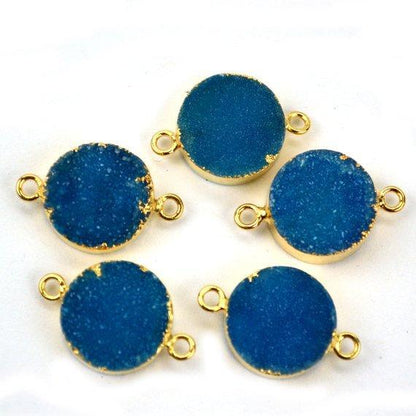 Gold Electroplated 14mm Round Druzy Double Bail Gemstone Connector
