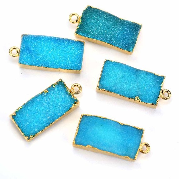 Gold Electroplated Druzy 10x20mm Octagon Druzy Gemstone Connector (Pick Your Color, Bail) - GemMartUSA