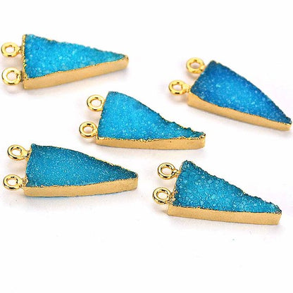 Gold Electroplated Druzy 10x20mm Trillion Druzy Connector (Pick Color, Bail) - GemMartUSA