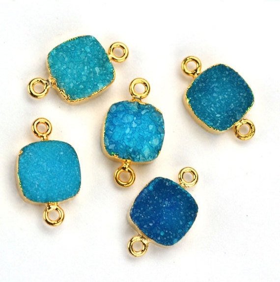Gold Electroplated 10mm Square Double Bail Druzy Gemstone Connector (Pick Your Color) - GemMartUSA