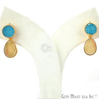 Double Druzy 24x9mm Gold Plated Dangle Stud Earrings (Pick your Gemstone) (90148-1) - GemMartUSA