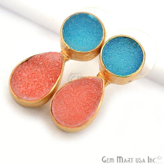 Double Druzy 24x9mm Gold Plated Dangle Stud Earrings (Pick your Gemstone) (90148-1) - GemMartUSA