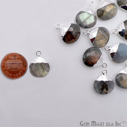Labradorite 14mm Onion Shape Silver Edged Single Bail Connector - GemMartUSA