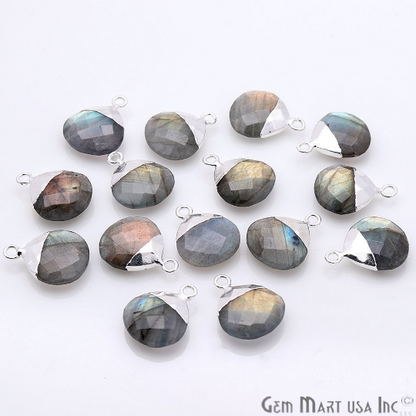 Labradorite 14mm Onion Shape Silver Edged Single Bail Connector - GemMartUSA