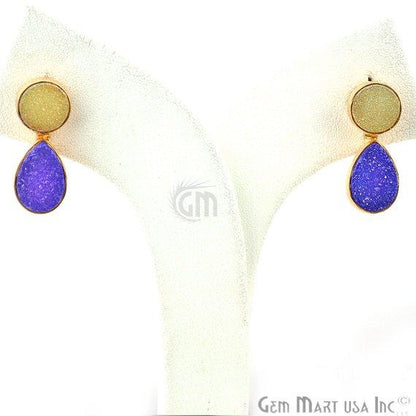 Double Druzy 24x9mm Gold Plated Dangle Stud Earrings (Pick your Gemstone) (90148-1) - GemMartUSA