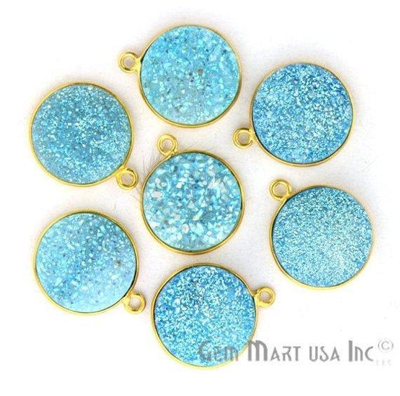Natural Titanium Druzy 14mm Round Gold Single Bail Gemstone Connector