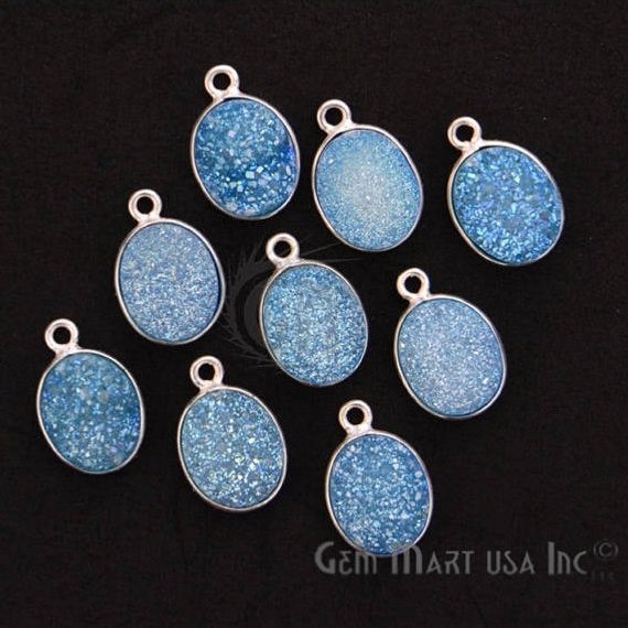 Titanium Druzy 8x10mm Oval Bezel Gemstone Connector (Pick Your Color, Bail, Plating) - GemMartUSA