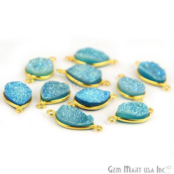 Titanium Druzy 10x14mm Pears Gold Double Bail Bezel Gemstone Connector