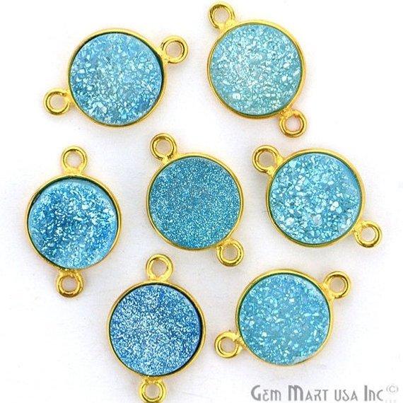 Titanium Druzy 10mm Round Bezel Connector (Pick Color, Bail, Plating) - GemMartUSA