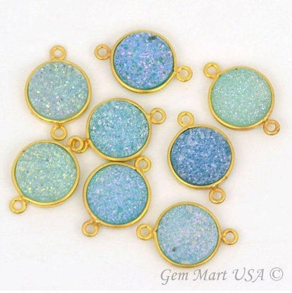 Natural Titanium Gold Druzy 12mm Round Double Bail Bezel Gemstone Connector
