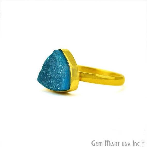 Gold Plated 10mm Trillion Shape Gemstone Druzy Statement Ring (12006-1) - GemMartUSA