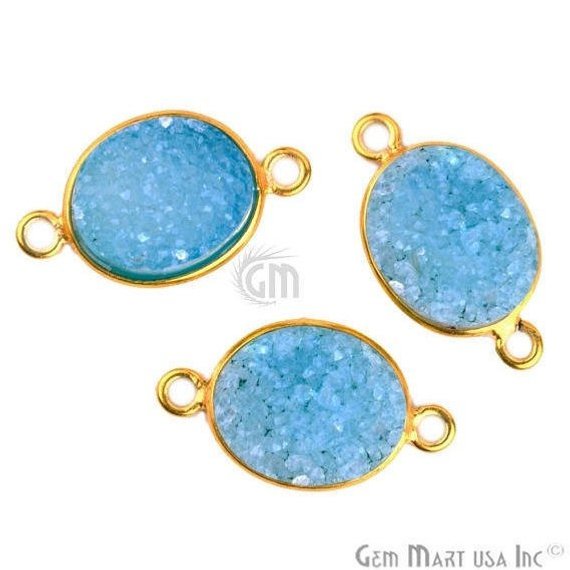 Color Druzy Connector 10x12mm Oval Gold Plated Double Bail Gemstone Connector (Pick Color) (11146) - GemMartUSA