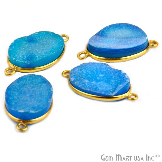 Color Druzy 13x18mm Oval Bezel Gold Plated Bail Gemstone Connector (Pick Color, Bail) - GemMartUSA