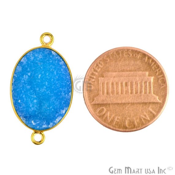 Color Druzy 13x18mm Oval Bezel Gold Plated Bail Gemstone Connector (Pick Color, Bail) - GemMartUSA