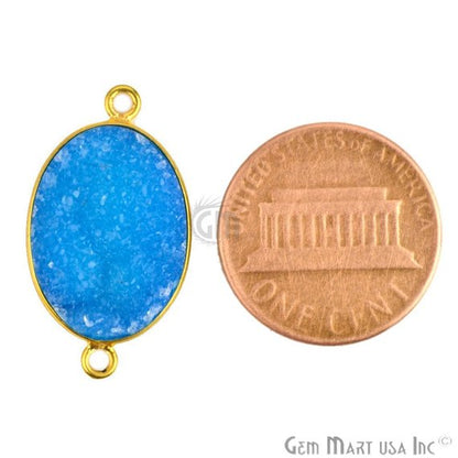 Color Druzy 13x18mm Oval Bezel Gold Plated Bail Gemstone Connector (Pick Color, Bail) - GemMartUSA