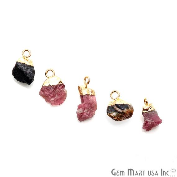 Rough Multi Tourmaline Organic Shape 13x7mm Gold Edged Bracelets Charm Connectors - GemMartUSA