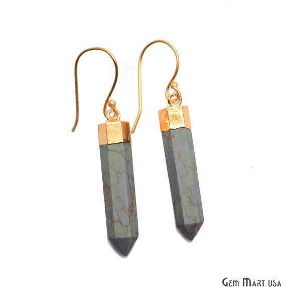 Pencil Shape 39x7mm Gold Plated Jasper Gemstone Hook Earrings (Pick your Gemstone) (90161-1) - GemMartUSA