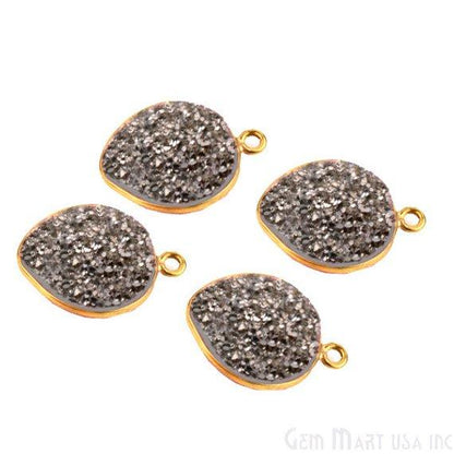Natural Titanium Druzy 12mm Gold Single Bail Heart Bezel Connector