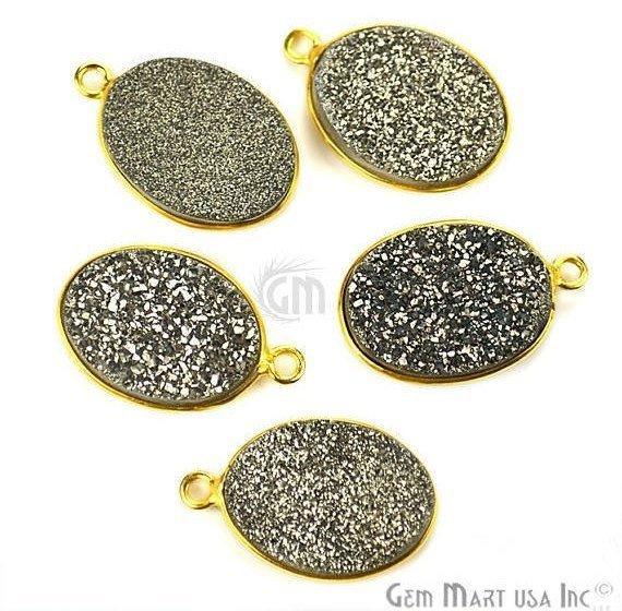 Titanium Druzy 12x16mm Oval Gold Plated Single Bail Gemstone Connector
