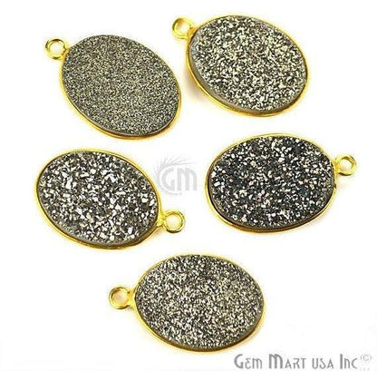 Titanium Druzy 12x16mm Oval Gold Plated Single Bail Gemstone Connector