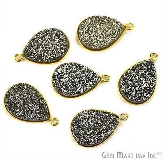 Titanium Druzy 13x18mm Pears Gold Single Bail Bezel Gemstone Connector