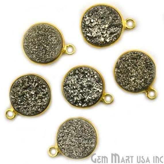 Titanium Druzy 10mm Round Bezel Connector (Pick Color, Bail, Plating) - GemMartUSA