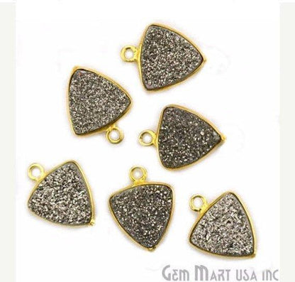 Natural Titanium Druzy 10mm Trillion Gold Single Bail Gemstone Connector